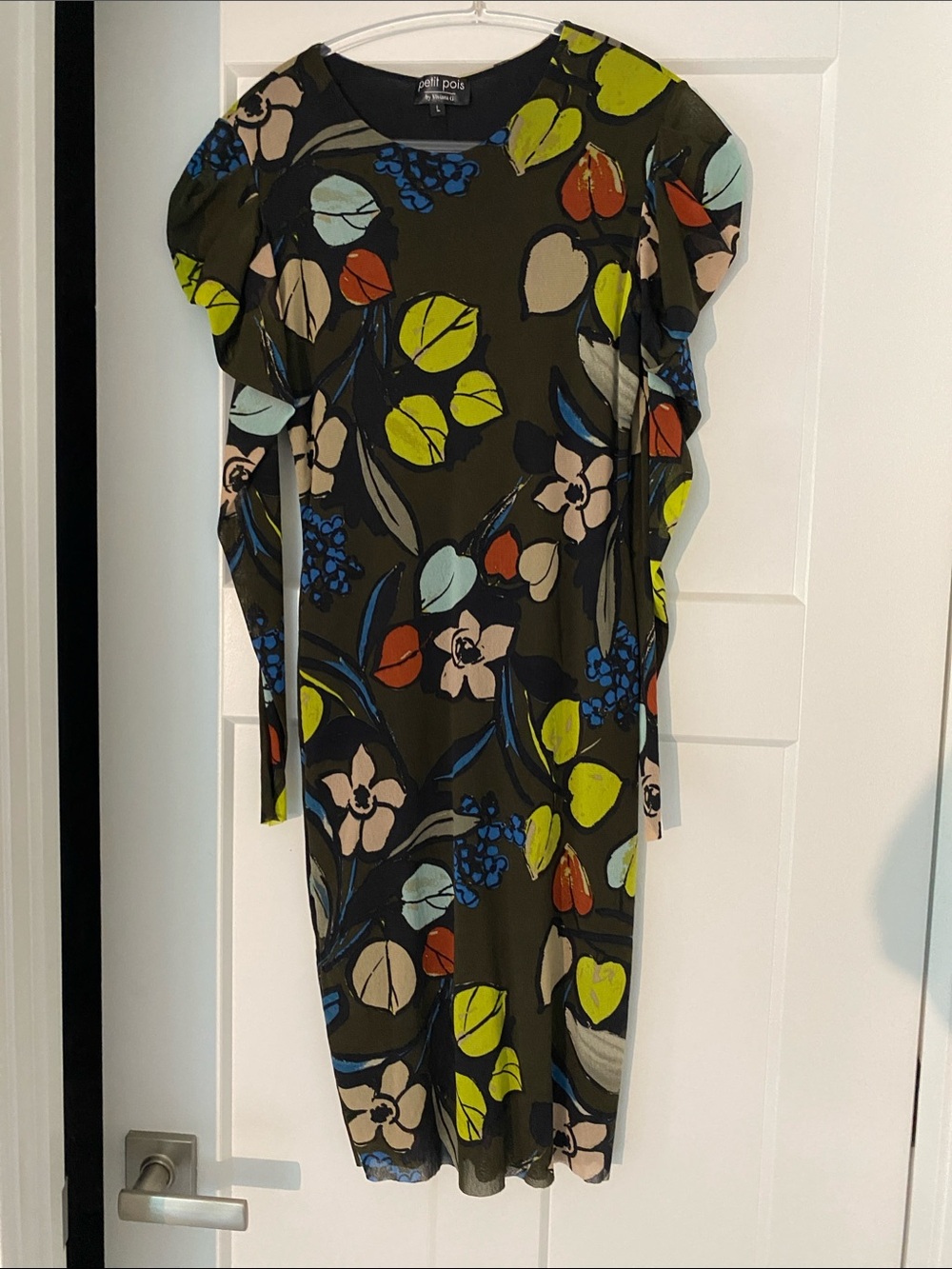 Petite Pois Dark Gray Floral Midi Dress L